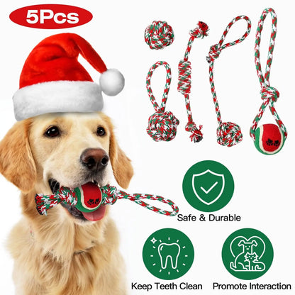 5-Pieces: Christmas Dog Rope Chew Toys