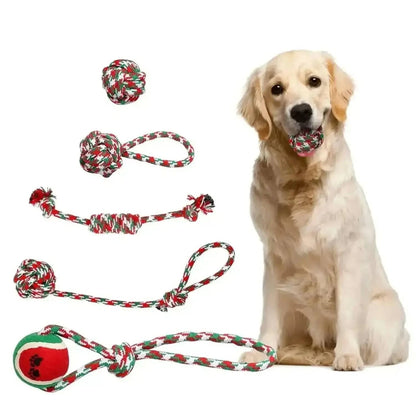 5-Pieces Christmas Dog Rope Chew Toys designed for fun and dental health.