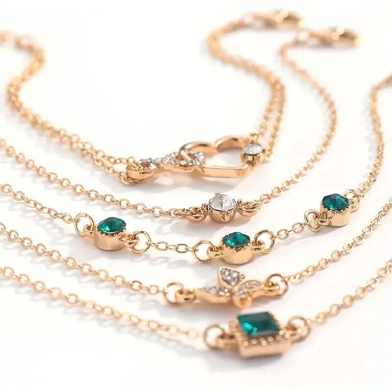 5 - Pieces: Love Full Throw Diamond Shining Infinite Symbol Geometry Green Rhinestone Bracelet Set - Cartsfy Inc.