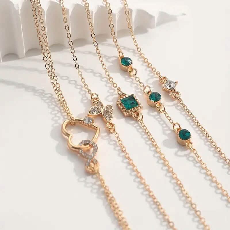 5 - Pieces: Love Full Throw Diamond Shining Infinite Symbol Geometry Green Rhinestone Bracelet Set - Cartsfy Inc.