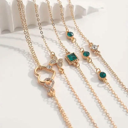 5 - Pieces: Love Full Throw Diamond Shining Infinite Symbol Geometry Green Rhinestone Bracelet Set - Cartsfy Inc.