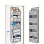 Over-the-door 5-tier organizer with clear pockets and gray shelves