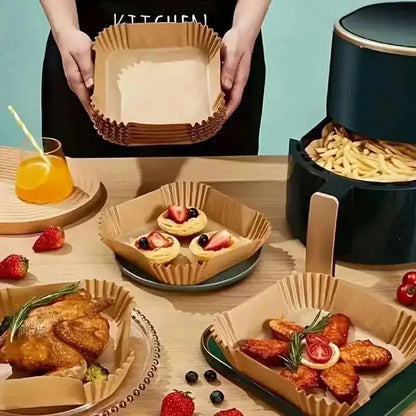Disposable paper air fryer liners with ribbed fluted edges, set of several