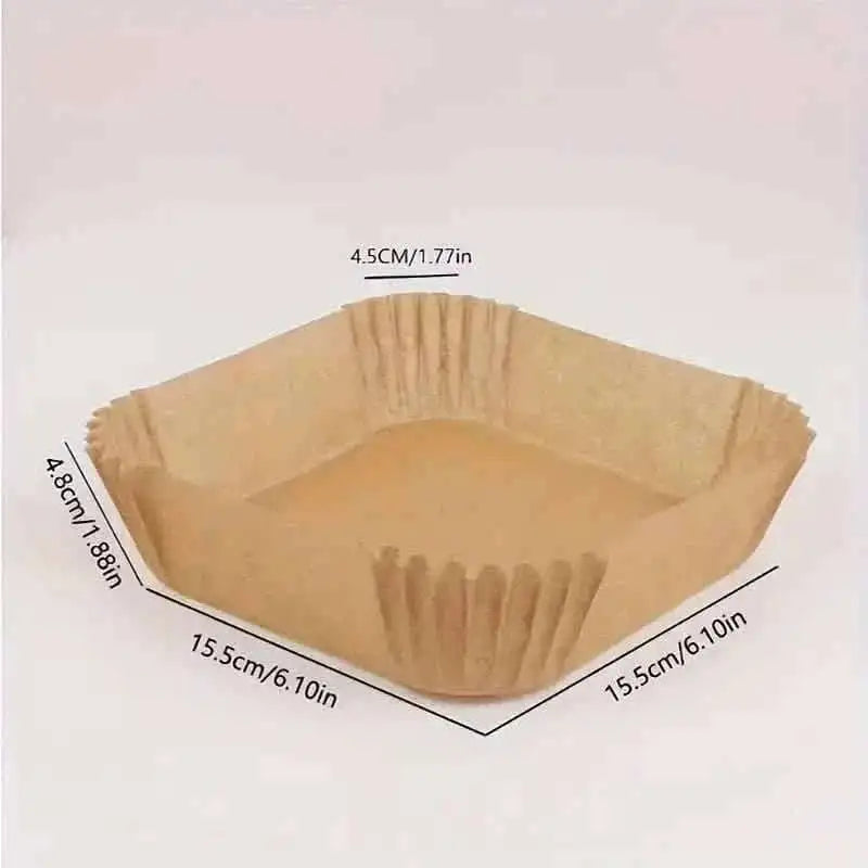 Disposable paper air fryer liner with dimensions, ribbed fluted sides