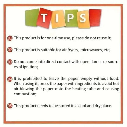 Instruction card with “Tips” text and safety guidance for disposable liners