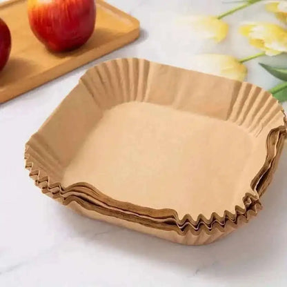 Disposable paper air fryer liner with fluted ribbed rim, empty inside