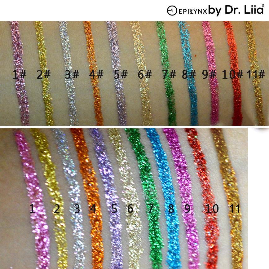 Glitter eyeliner color swatches with multiple shades, labeled 1#–12#.