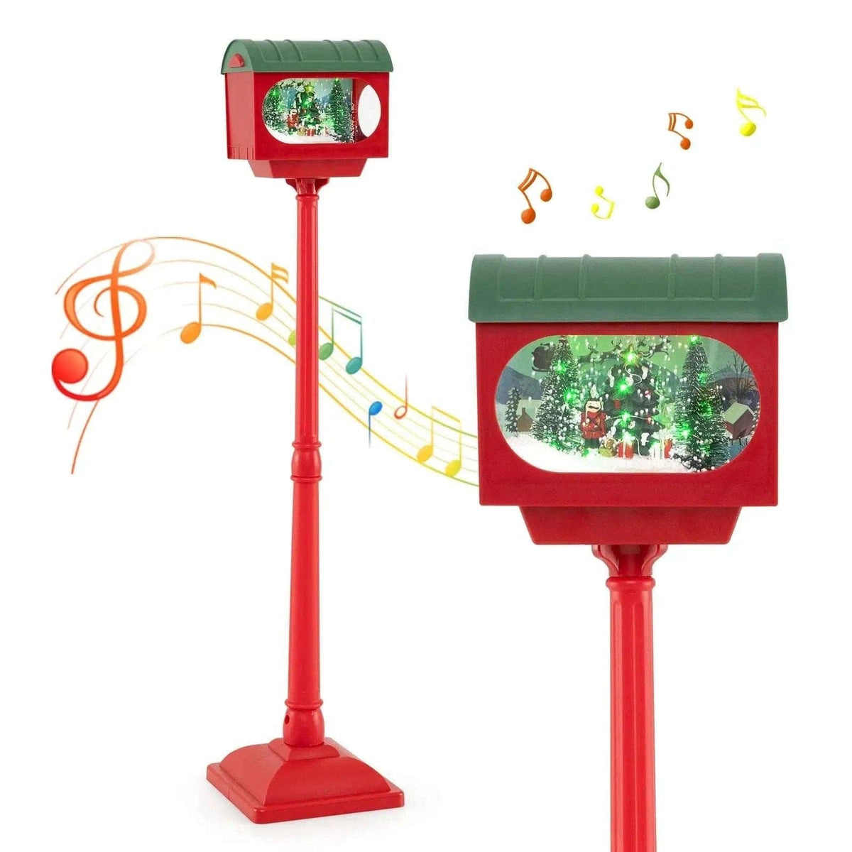 59 Inch Christmas Street Lamp with Sound-Activated Snow Globe Lantern-Red Cartsfy Inc.