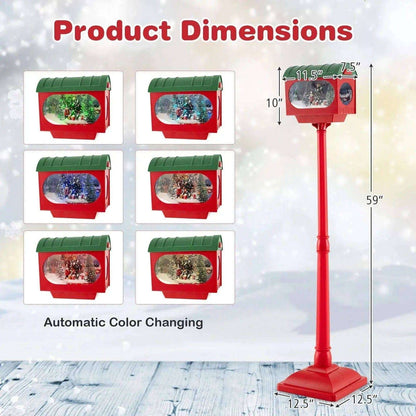 59 Inch Christmas Street Lamp with Sound-Activated Snow Globe Lantern-Red Cartsfy Inc.