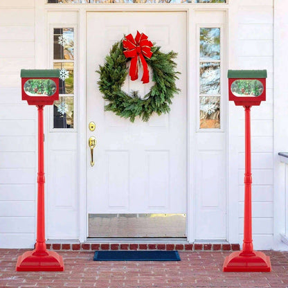 59 Inch Christmas Street Lamp with Sound-Activated Snow Globe Lantern-Red Cartsfy Inc.