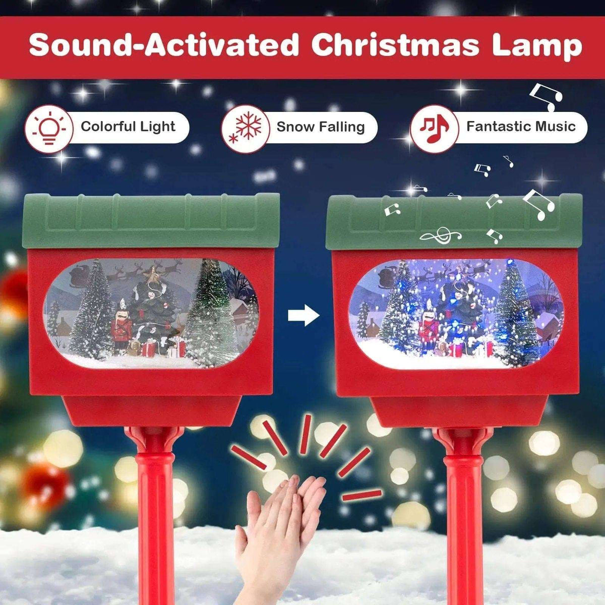 59 Inch Christmas Street Lamp with Sound-Activated Snow Globe Lantern-Red Cartsfy Inc.
