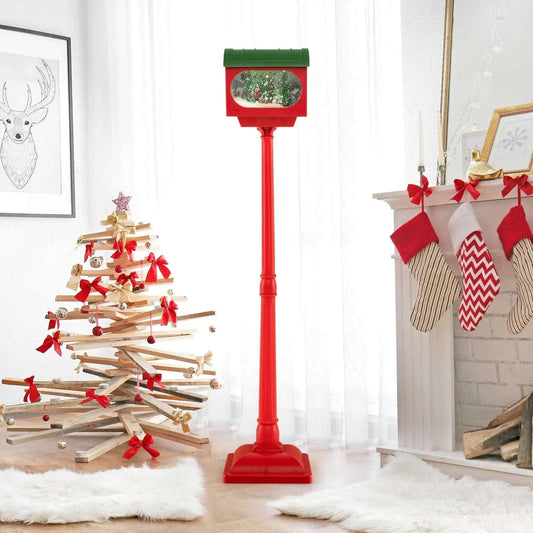 59 Inch Christmas Street Lamp with Sound-Activated Snow Globe Lantern-Red Cartsfy Inc.