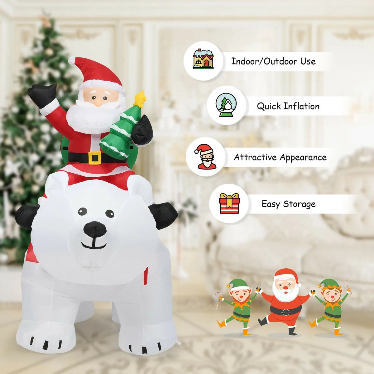 6.5 Feet Christmas Inflatable Santa Riding Polar Bear with Shaking Head LED Lights