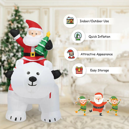 6.5 Feet Christmas Inflatable Santa Riding Polar Bear with Shaking Head LED Lights