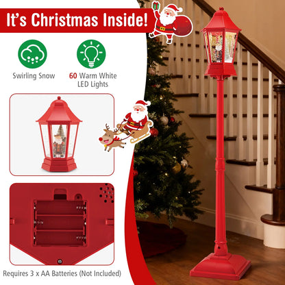 5.3 Feet Musical Christmas Street Lamp with 60 Warm White LED Lights-Red