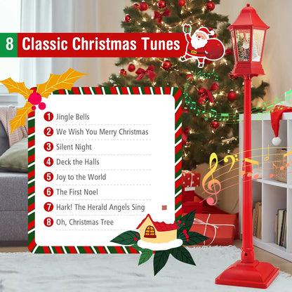 5.3 Feet Musical Christmas Street Lamp with 60 Warm White LED Lights-Red