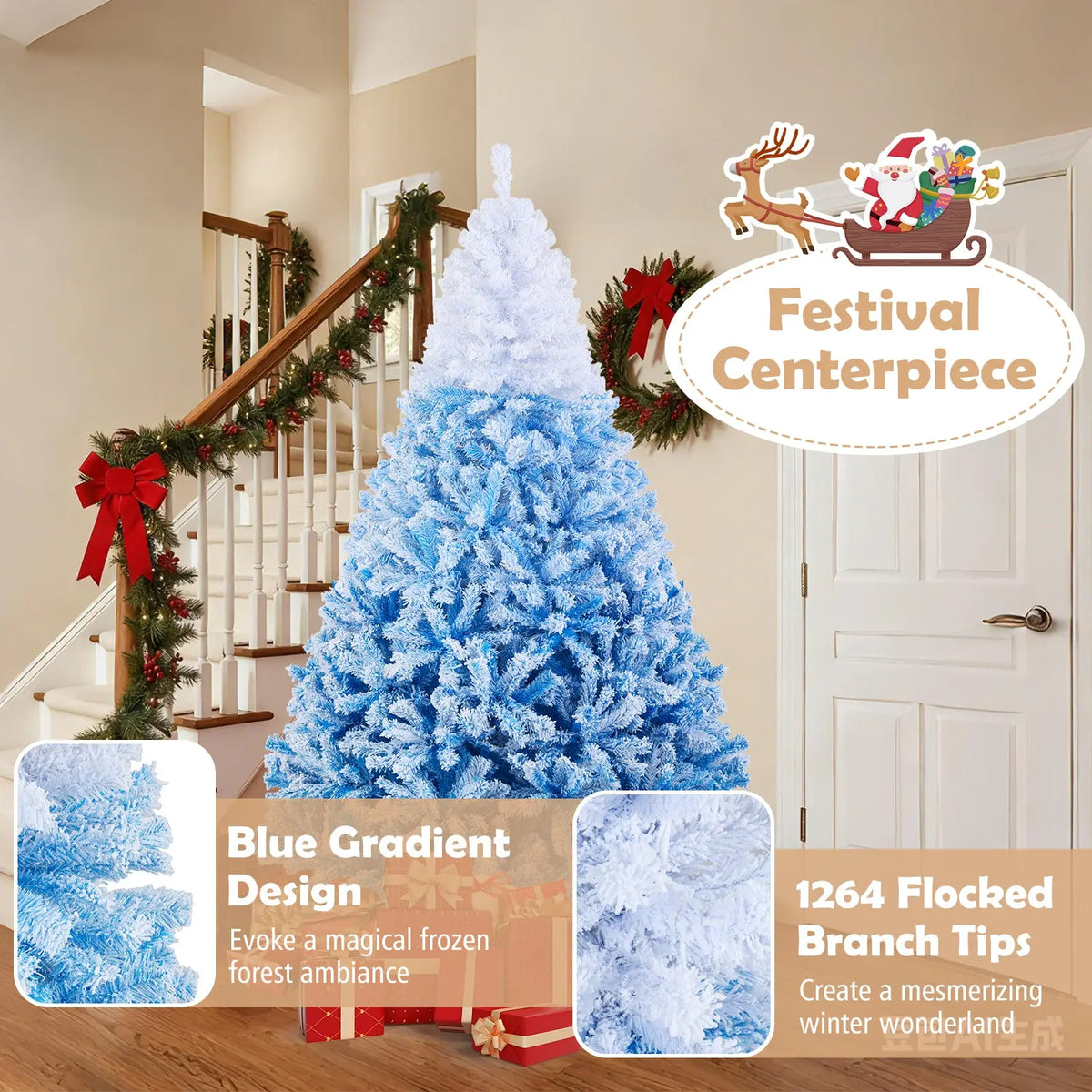 5/6/7/8 FT Artificial Christmas Tree with Warm White LED Lights and 8 Modes