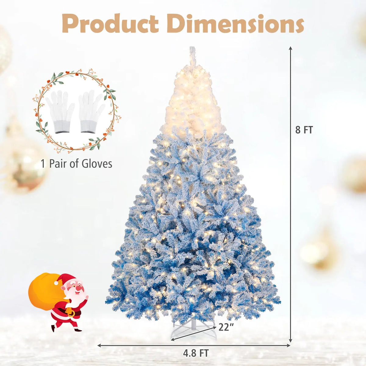 5/6/7/8 FT Artificial Christmas Tree with Warm White LED Lights and 8 Modes