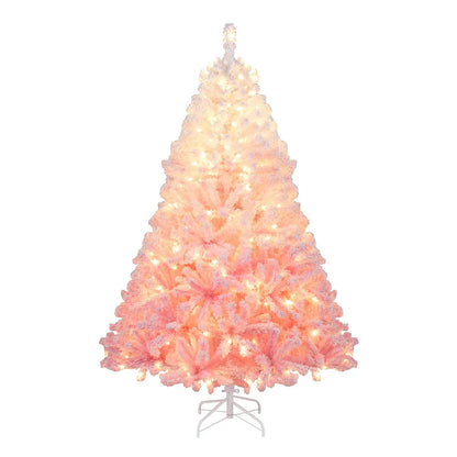 5/6/7/8 FT Artificial Christmas Tree with Warm White LED Lights and 8 Modes for Holiday