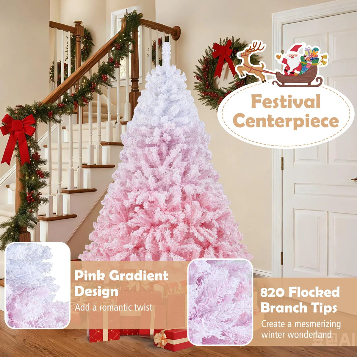 5/6/7/8 FT Artificial Christmas Tree with Warm White LED Lights and 8 Modes for Holiday