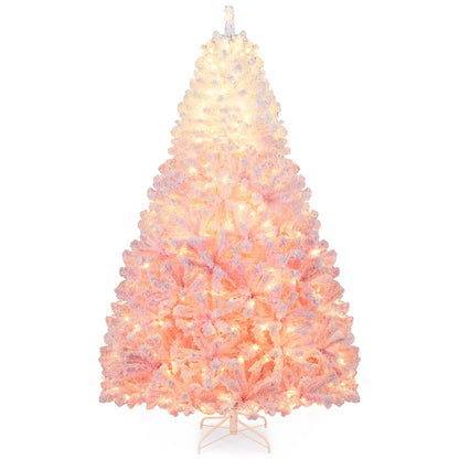 5/6/7/8 FT Artificial Christmas Tree with Warm White LED Lights and 8 Modes for Holiday
