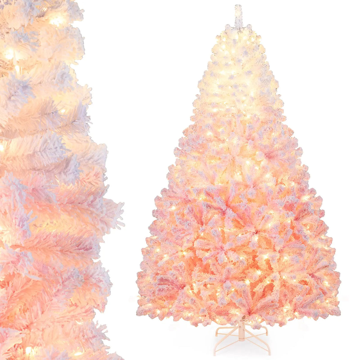 5/6/7/8 FT Artificial Christmas Tree with Warm White LED Lights and 8 Modes for Holiday