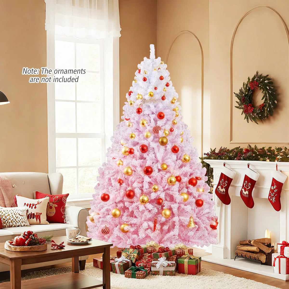 5/6/7/8 FT Artificial Christmas Tree with Warm White LED Lights and 8 Modes for Holiday
