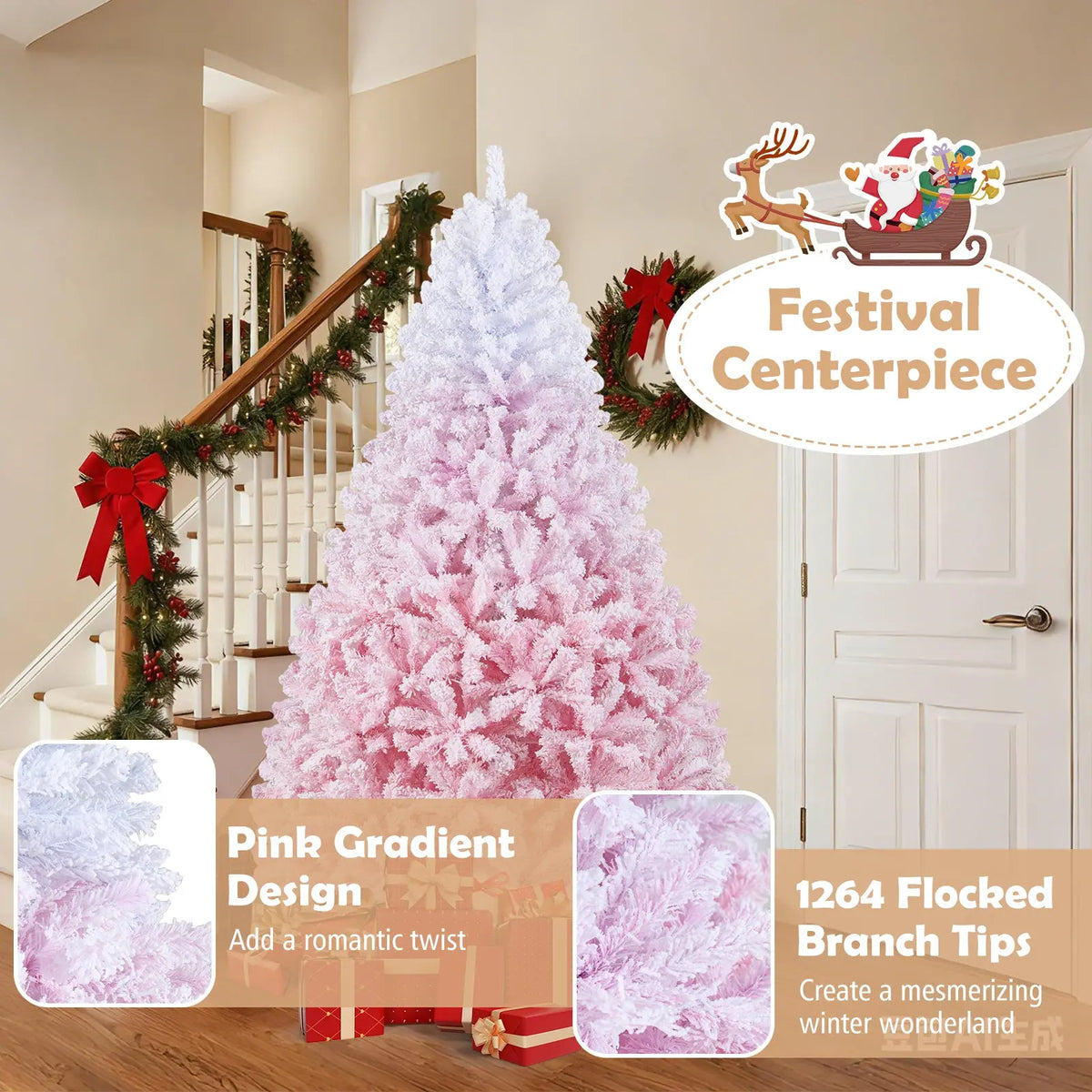 5/6/7/8 FT Artificial Christmas Tree with Warm White LED Lights and 8 Modes for Holiday