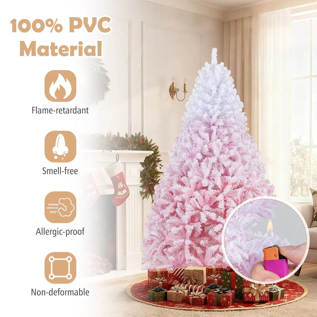 5/6/7/8 FT Artificial Christmas Tree with Warm White LED Lights and 8 Modes for Holiday