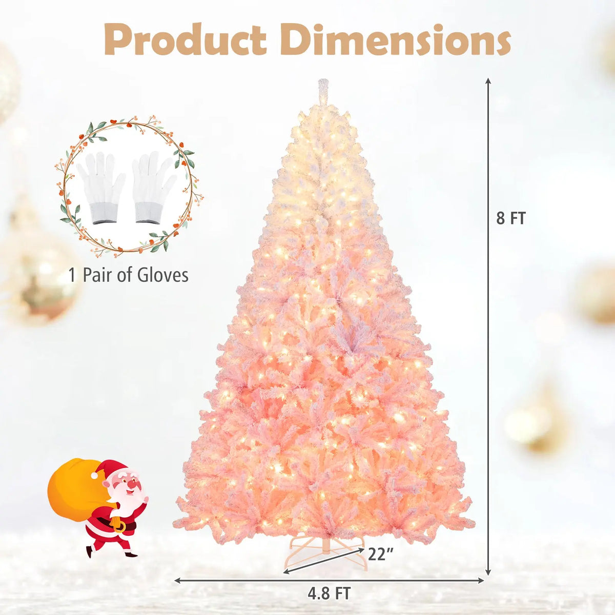 5/6/7/8 FT Artificial Christmas Tree with Warm White LED Lights and 8 Modes for Holiday
