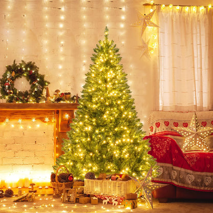 5/6/7 Feet Artificial Christmas Tree Hinged Xmas Tree with 7 Lighting Modes