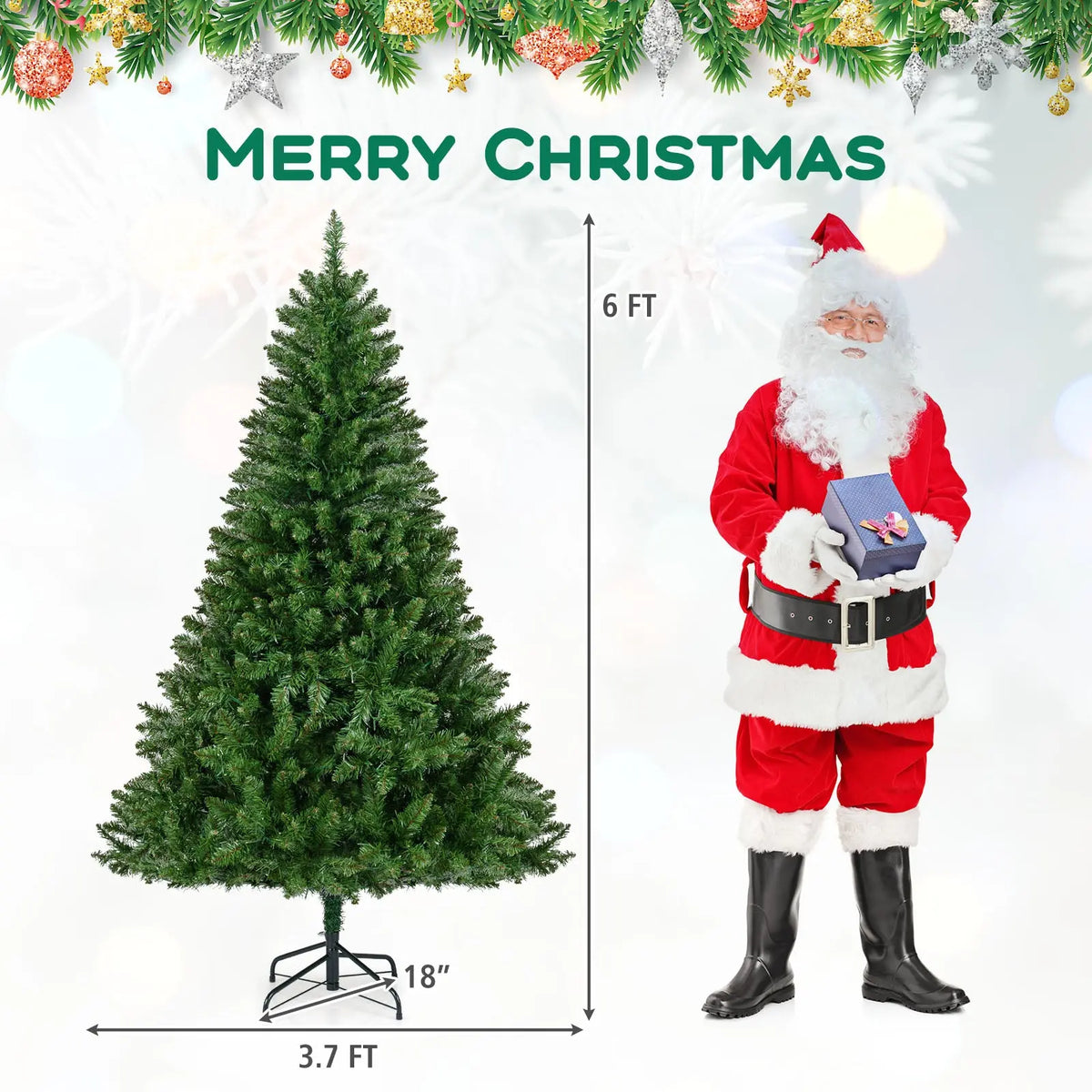 5/6/7 Feet Artificial Christmas Tree Hinged Xmas Tree with 7 Lighting Modes