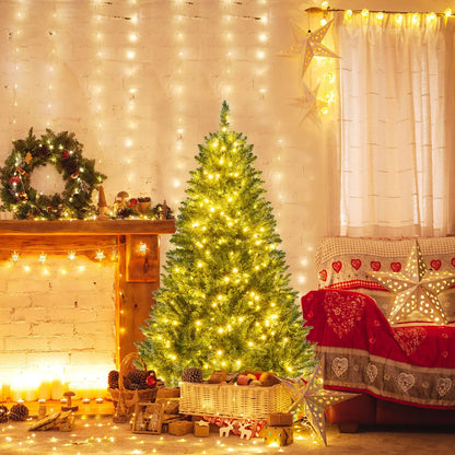 5/6/7 Feet Artificial Christmas Tree Hinged Xmas Tree with 7 Lighting Modes