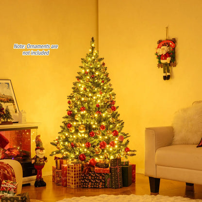 5/6/7 Feet Artificial Christmas Tree Hinged Xmas Tree with 7 Lighting Modes