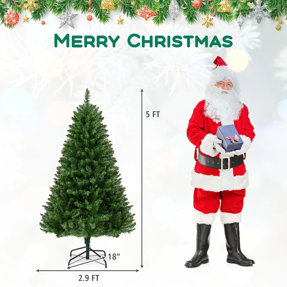 5/6/7 Feet Artificial Christmas Tree Hinged Xmas Tree with 7 Lighting Modes