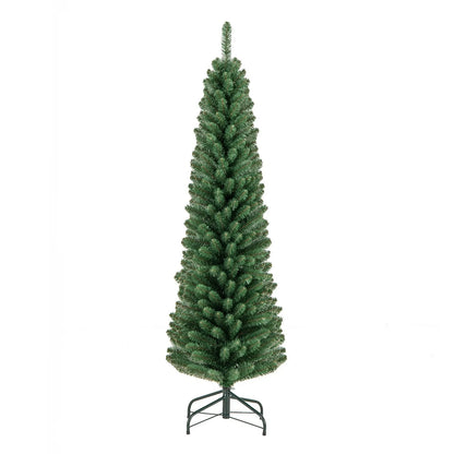 5/6/7/8 Feet Pencil Christmas Tree with 295/392/523/671 Memory Wire Branch Tips and Upgraded Metal Stand