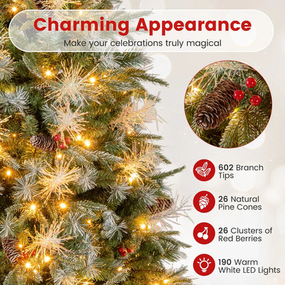 5 Feet Pre-Lit Artificial Christmas Tree with 8 Modes LED Lights with Berries