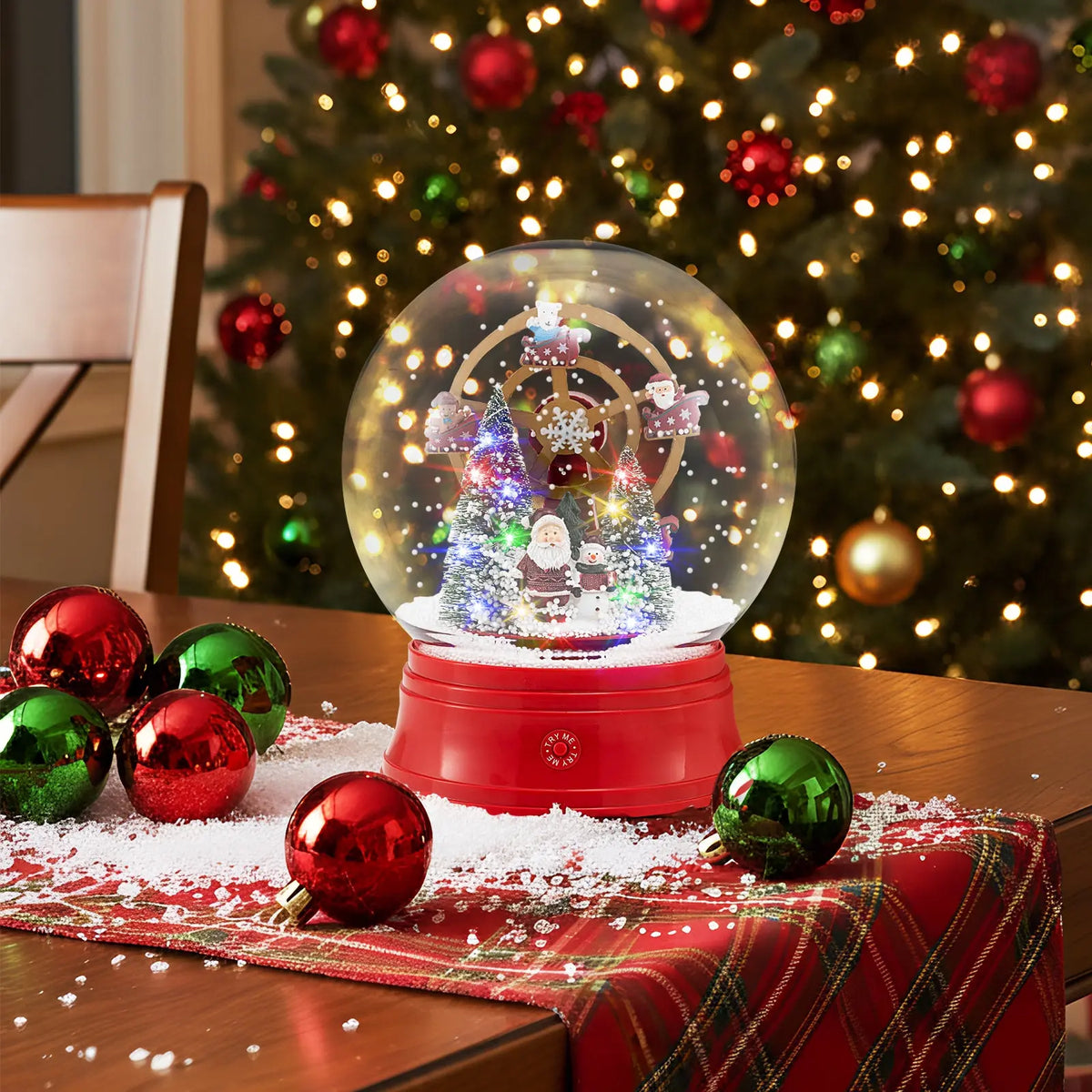 5 Ft Musical Christmas Street Lamp Snow Globe Lantern on Stand-Red