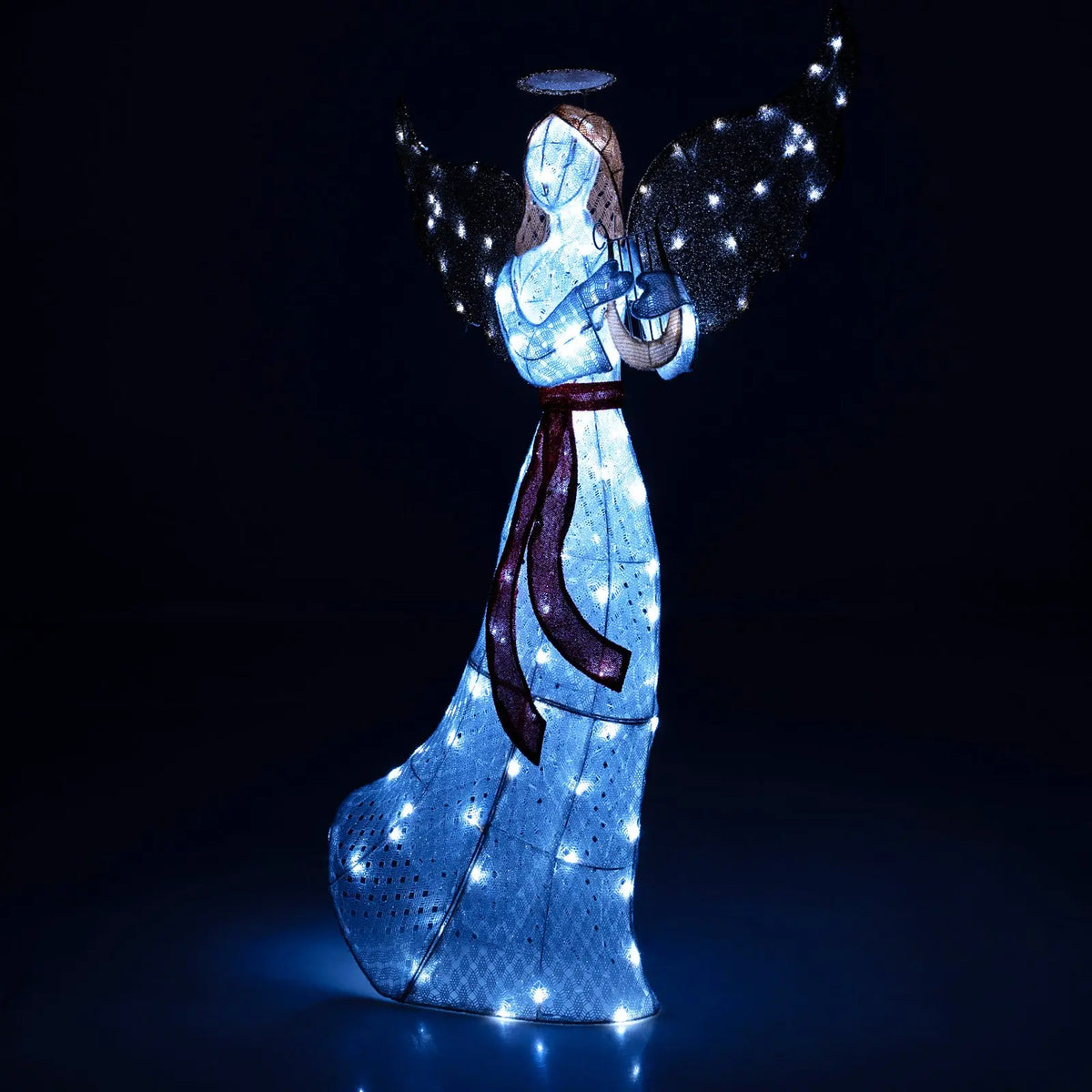 5 ft Christmas Lighted Angel with Harp and 120 Cold White LED Lights