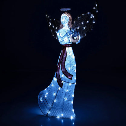 5 ft Christmas Lighted Angel with Harp and 120 Cold White LED Lights