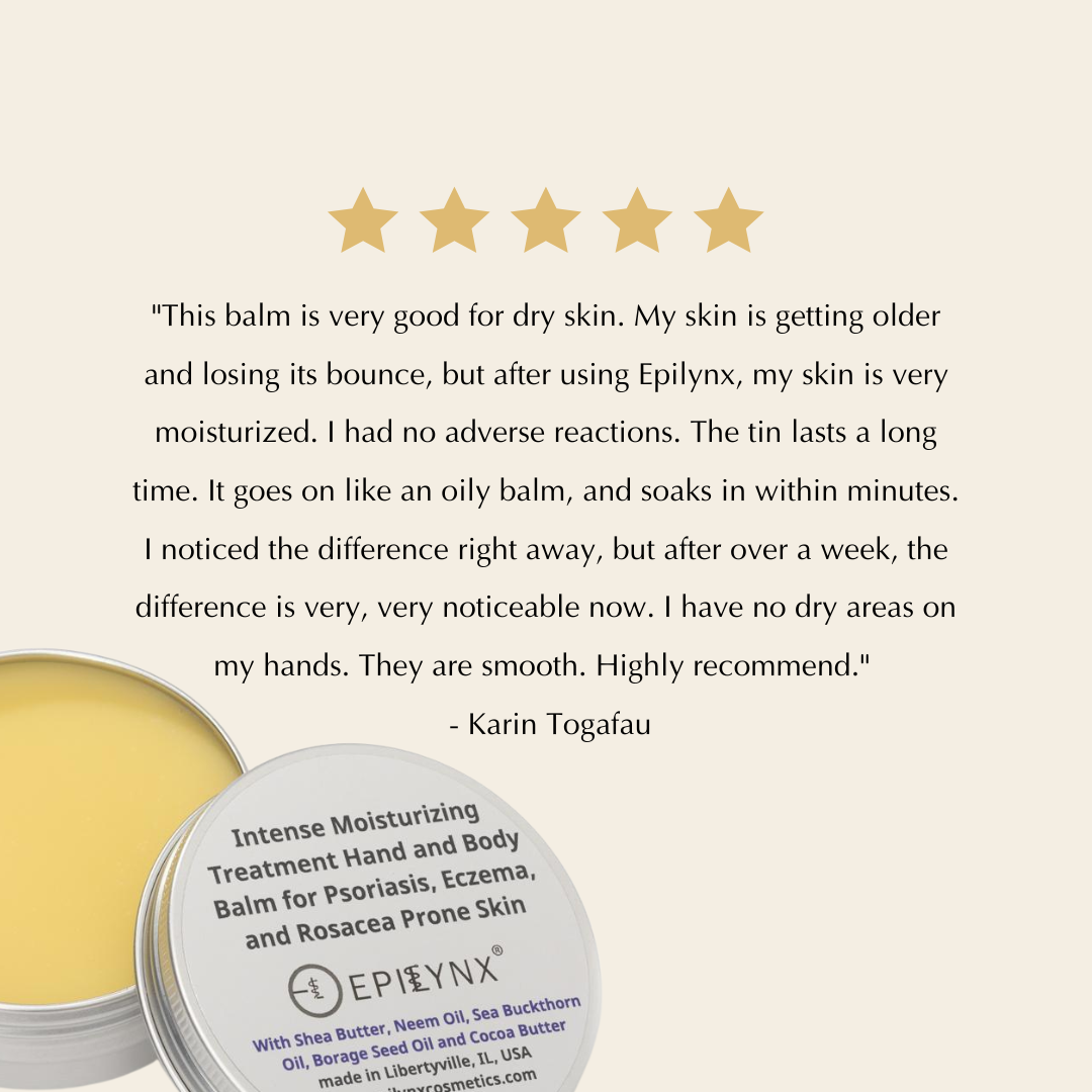 Hands applying yellow balm with balm tin and printed label partially visible