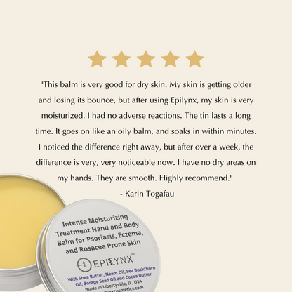 Hands applying yellow balm with balm tin and printed label partially visible
