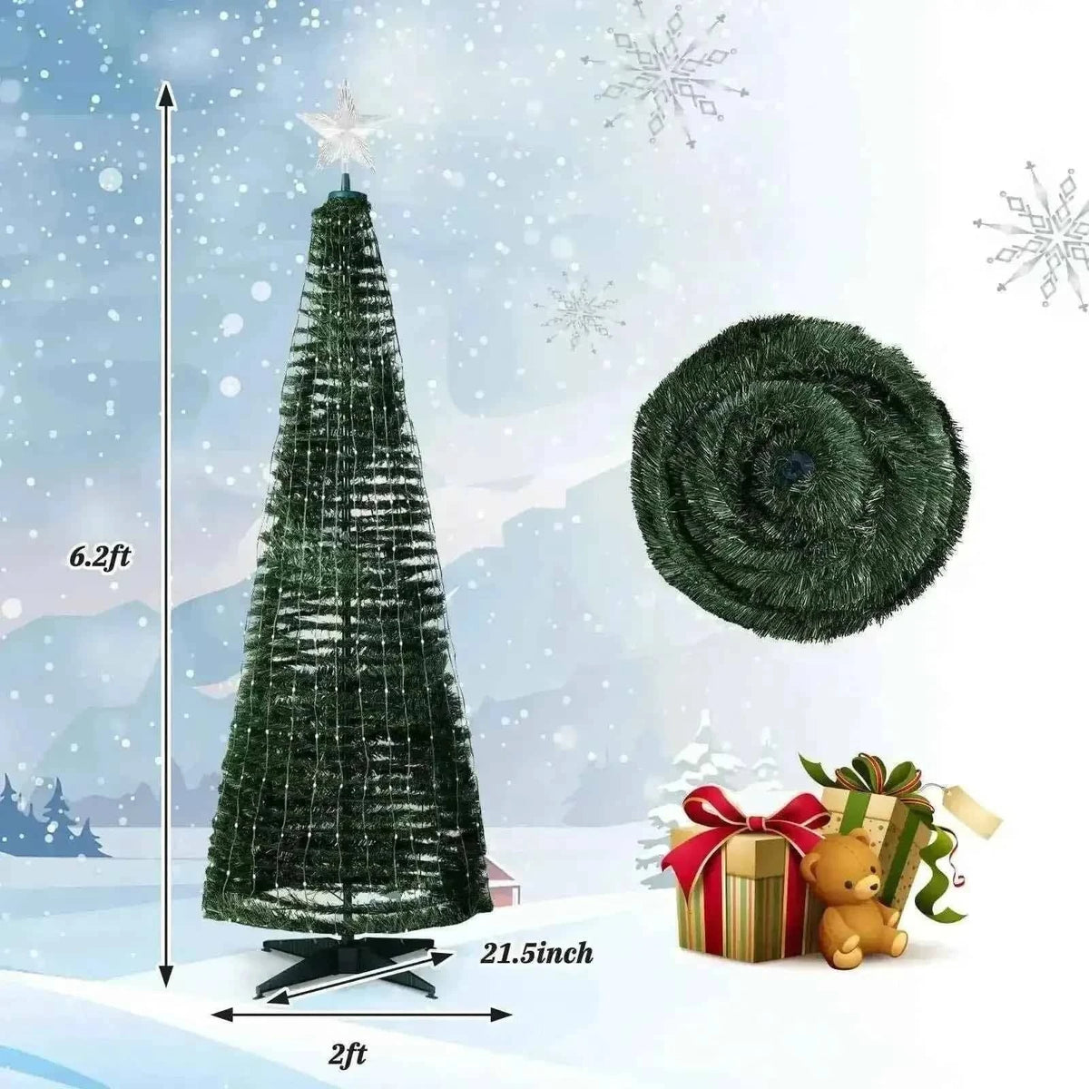 6.2 Feet Pop-up Lighted Christmas Tree with 282 RGB LED Lights-Green