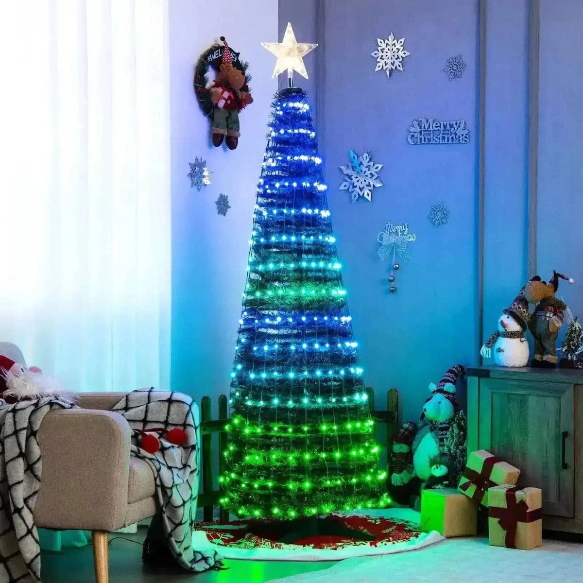 6.2 Feet Pop-up Lighted Christmas Tree with 282 RGB LED Lights-Green Cartsfy Inc.