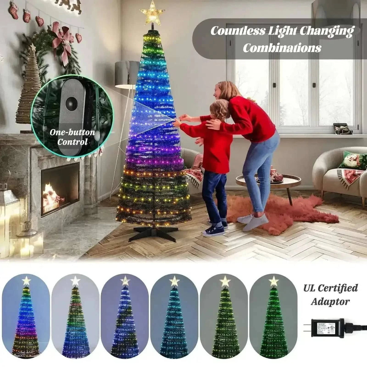 6.2 Feet Pop-up Lighted Christmas Tree with 282 RGB LED Lights-Green Cartsfy Inc.