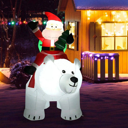 6.5 Feet Christmas Inflatable Santa Riding Polar Bear with Shaking Head LED Lights Cartsfy Inc.