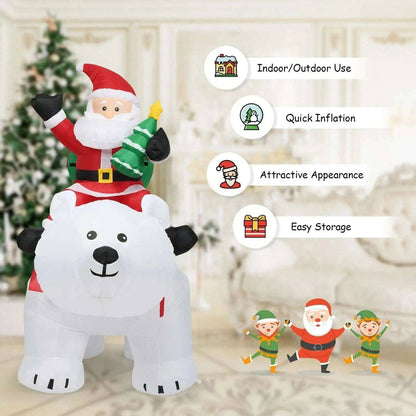 6.5 Feet Christmas Inflatable Santa Riding Polar Bear with Shaking Head LED Lights Cartsfy Inc.