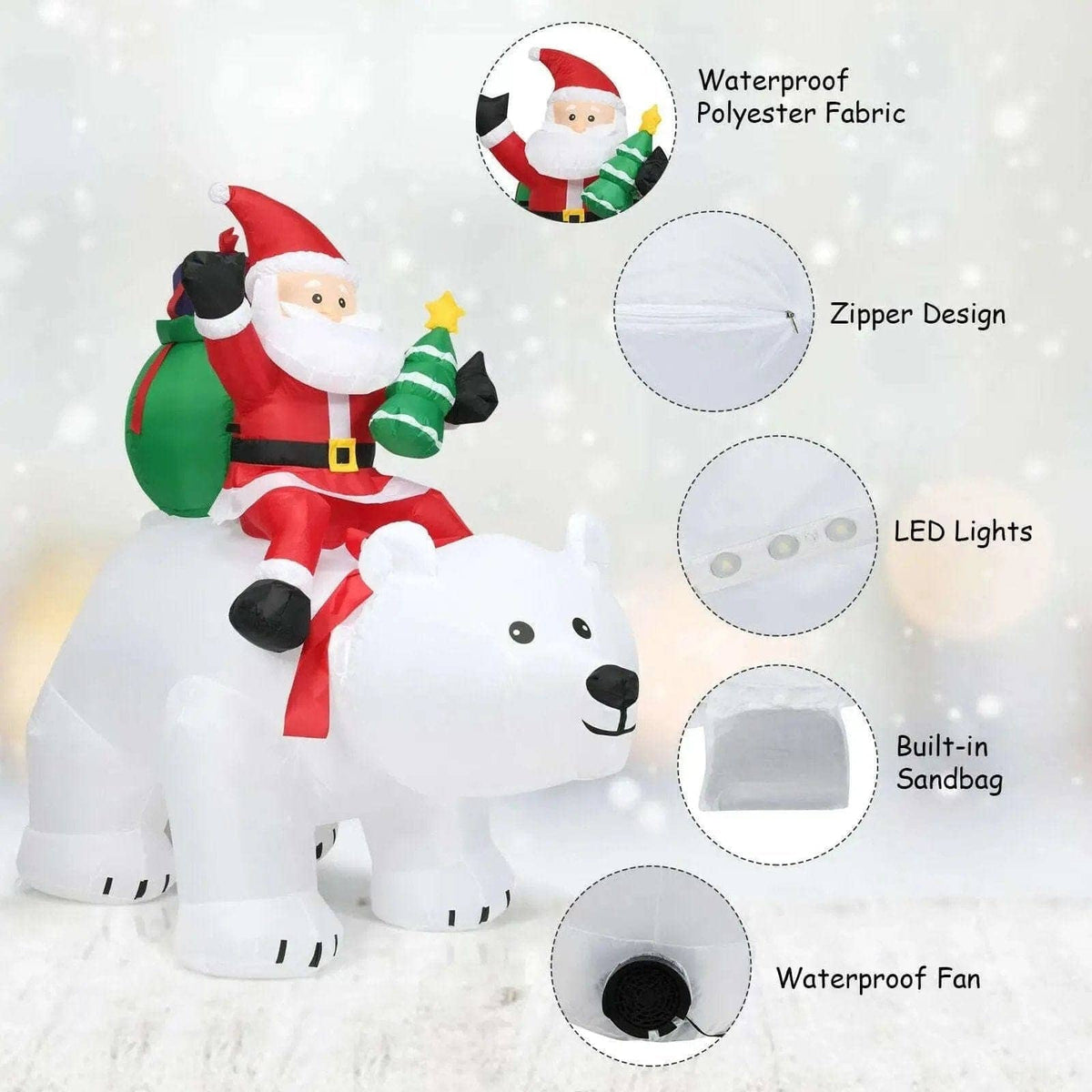 6.5 Feet Christmas Inflatable Santa Riding Polar Bear with Shaking Head LED Lights Cartsfy Inc.