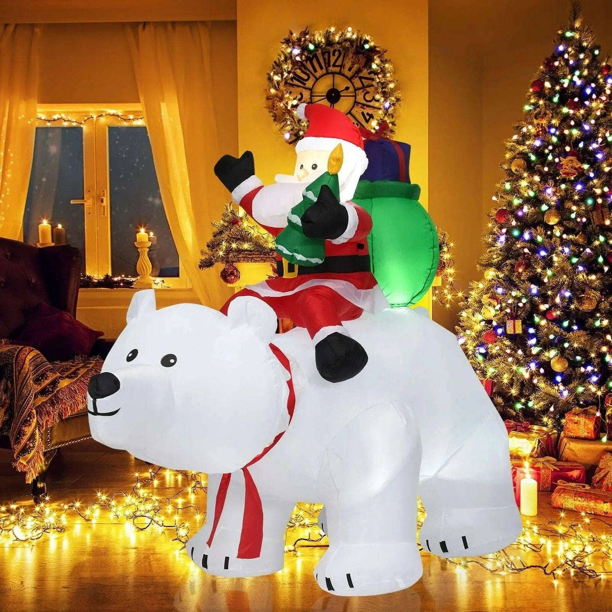 6.5 Feet Christmas Inflatable Santa Riding Polar Bear with Shaking Head LED Lights Cartsfy Inc.
