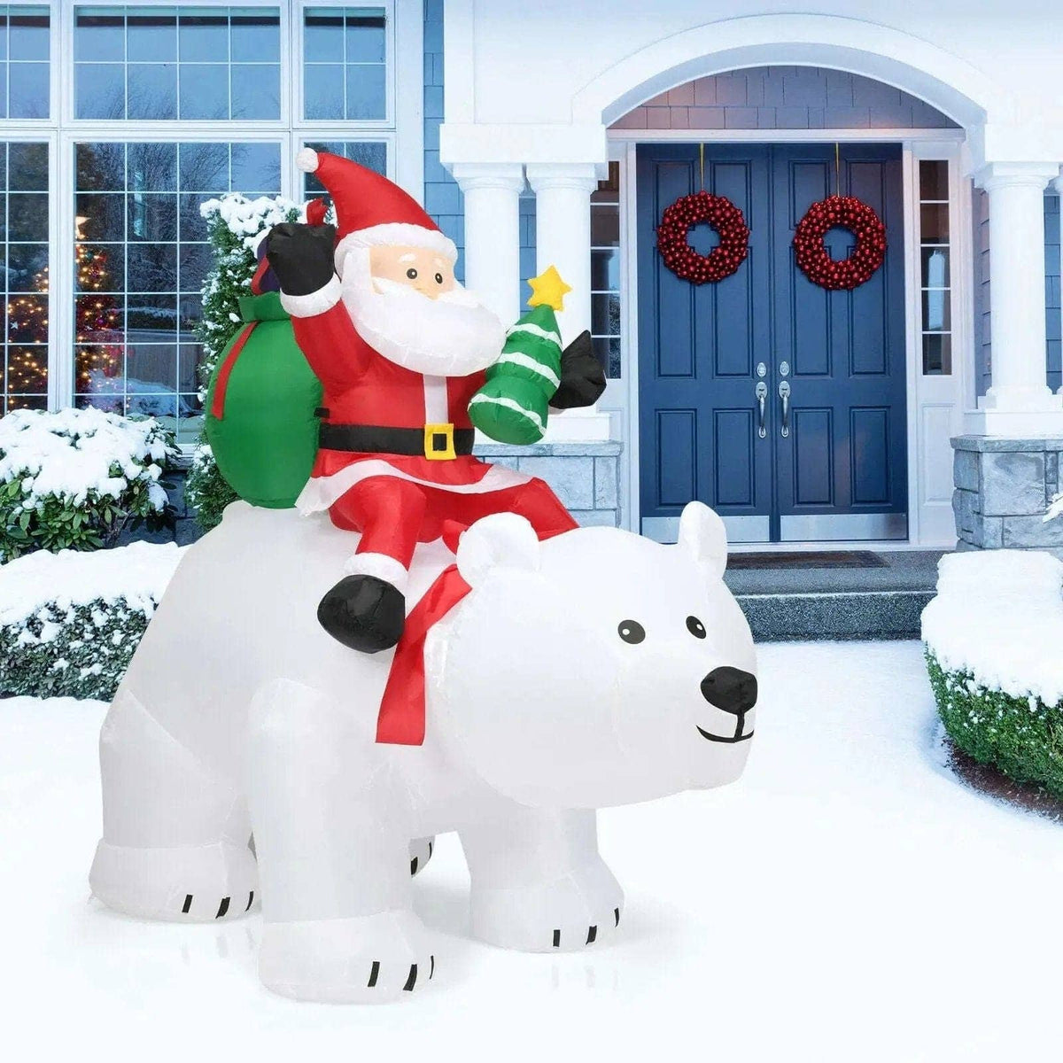 6.5 Feet Christmas Inflatable Santa Riding Polar Bear with Shaking Head